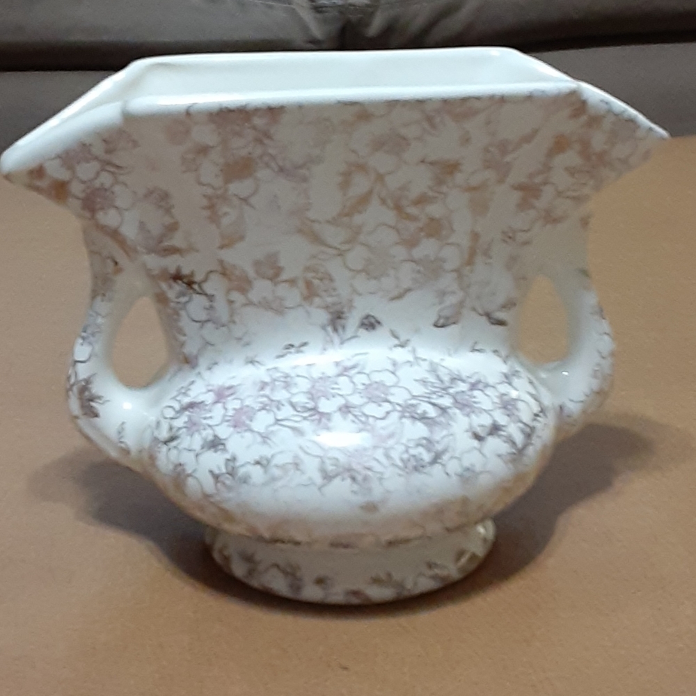 Vintage Vase with gold floral print made by Stoneer Pottery Co.